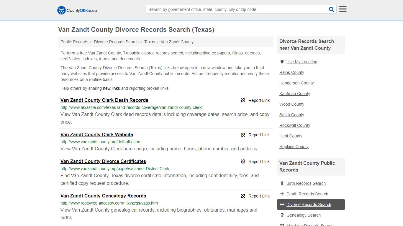 Van Zandt County Divorce Records Search (Texas) - County Office