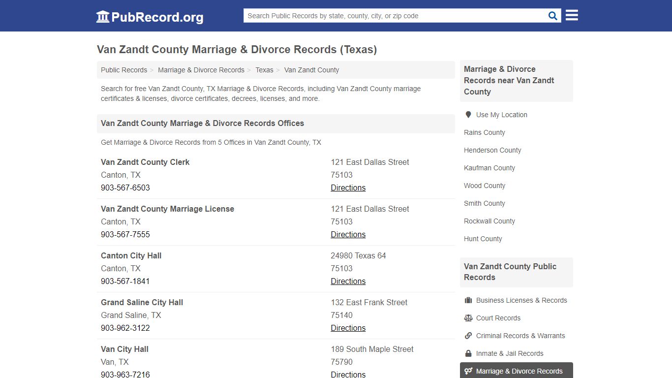 Van Zandt County Marriage & Divorce Records (Texas)